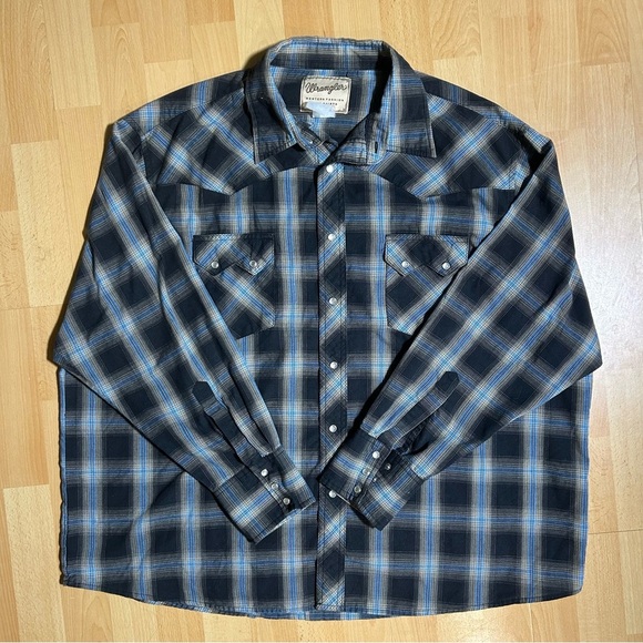 Wrangler Other - Vintage Wrangler Plaid Blue Pearl Snap Button Down Western XXL